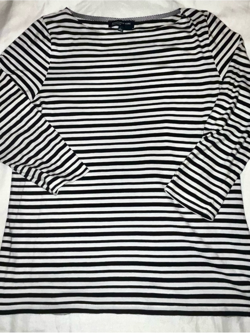 Jones New York Black & White Striped Boatneck Long Sleeve Top